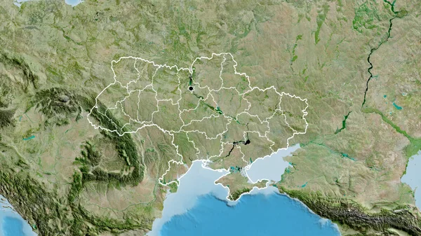 Närbild Ukrainas Gränsområde Och Dess Regionala Gränser Satellitkarta Huvudpunkt Skissera — Stockfoto