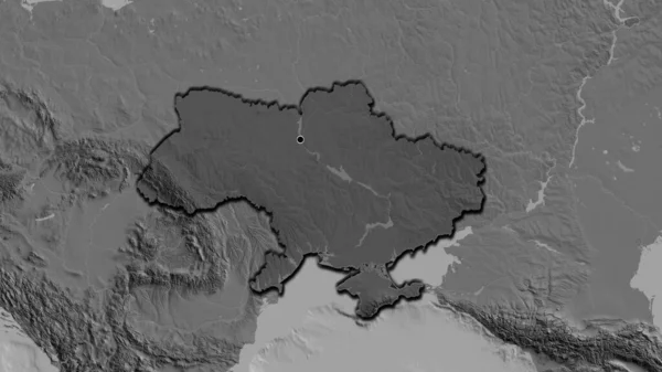 レベルマップ上の暗いオーバーレイで強調ウクライナ国境地域のクローズアップ 資本ポイント 国の形の縁が隠されている — ストック写真