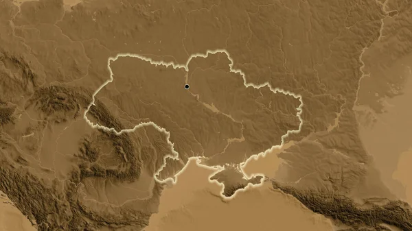 Крупный План Приграничной Зоны Украины Карте Высот Сепии Отличный Момент — стоковое фото