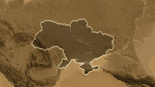 Närbild Ukraina Gränsområde Belysa Med Mörk Överlagring Sepia Höjd Karta — Stockfoto
