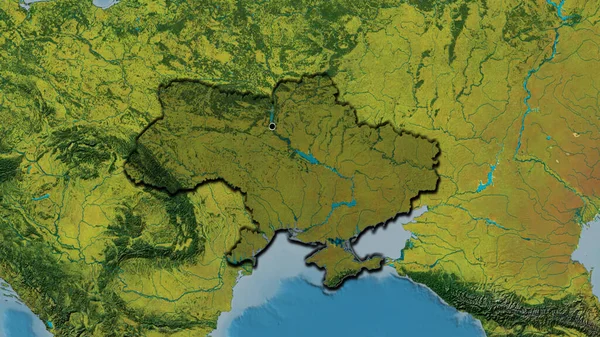 地形図上の暗いオーバーレイで強調ウクライナ国境地域のクローズアップ 資本ポイント 国の形の縁が隠されている — ストック写真