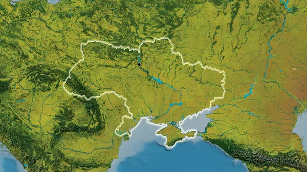 Close Zona Fronteiriça Ucrânia Num Mapa Topográfico Ponto Capital Brilho — Fotografia de Stock