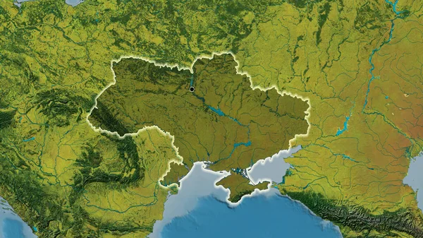 乌克兰边境地区的特写镜头 用地形图上的黑暗覆盖突出显示 资本点 风靡全国 — 图库照片