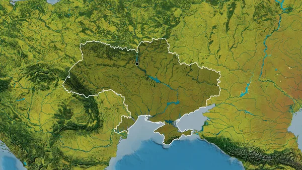 乌克兰边境地区的特写镜头 用地形图上的黑暗覆盖突出显示 资本点 国家形貌概述 — 图库照片