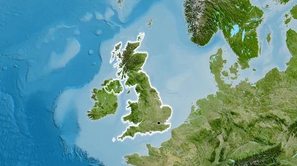 Close United Kingdom Border Area Satellite Map Capital Point Glow — Stock Photo, Image