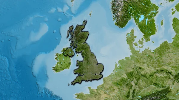 Närbild Förenade Kungarikets Gränsområde Med Ett Mörkt Överdrag Satellitkarta Huvudpunkt — Stockfoto