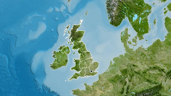 衛星地図上の英国の国境地域とその地域の境界線のクローズアップ 資本ポイント 全国の概要 — ストック写真