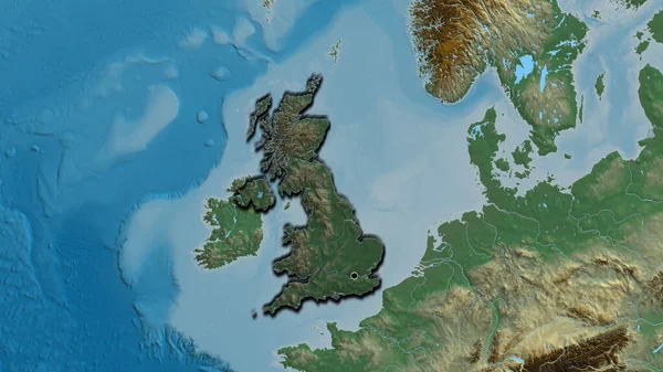 Close United Kingdom Border Area Highlighting Dark Overlay Relief Map — Stock Photo, Image
