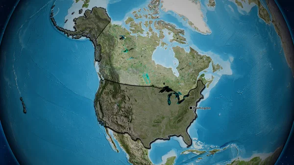 美利坚合众国边境地区的特写镜头 用卫星地图上的黑暗阴影突出显示 资本点 国家形状的斜边 — 图库照片