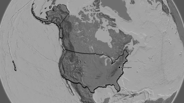美利坚合众国边境地区的特写镜头 绘制了一张双面地图 资本点 国家形状的斜边 — 图库照片
