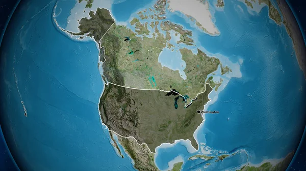 衛星地図上の暗いオーバーレイで強調米国の国境地域のクローズアップ 資本ポイント 全国の概要 — ストック写真