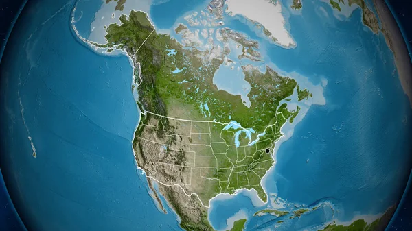 衛星地図上の米国の国境地域とその地域の境界線のクローズアップ 資本ポイント 全国の概要 — ストック写真