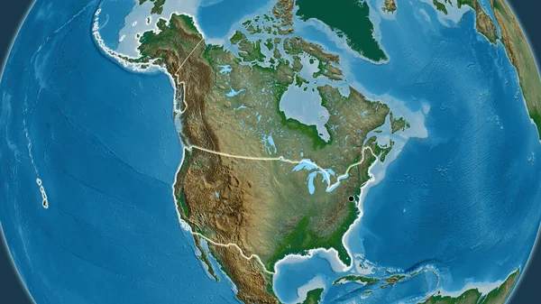 物理的な地図上の米国の国境地域のクローズアップ 資本ポイント 全国に光る — ストック写真