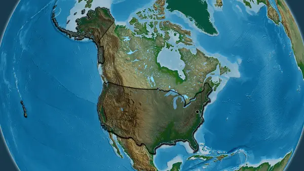 物理的な地図上の暗いオーバーレイで強調米国の国境地域のクローズアップ 資本ポイント 国の形の縁が隠されている — ストック写真