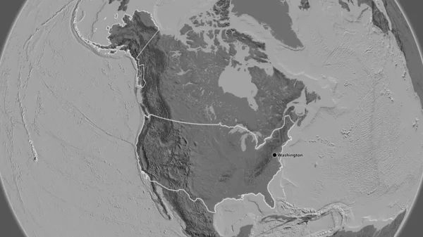 美利坚合众国边境地区的特写镜头 绘制了一张双面地图 资本点 国家形貌概述 — 图库照片