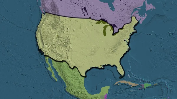 stock image Close-up of the United States of America border area on a administrative map. Capital point. Bevelled edges of the country shape. 