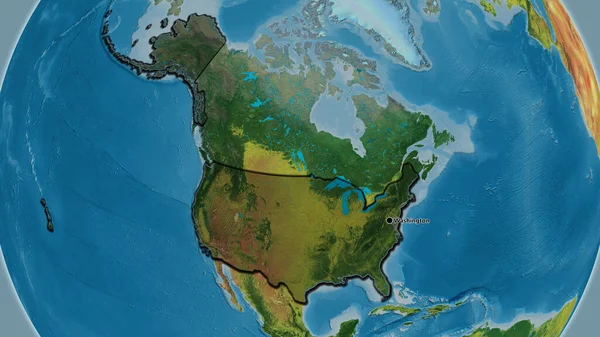 地形図上の暗いオーバーレイで強調米国の国境地域のクローズアップ 資本ポイント 国の形の縁が隠されている — ストック写真