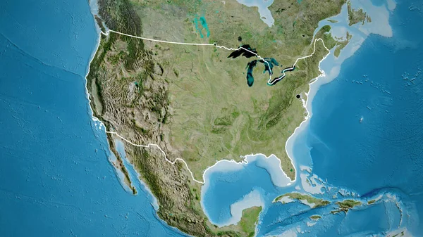 在卫星地图上对美利坚合众国边境地区进行的密切监视 资本点 国家形貌概述 — 图库照片