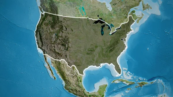 美利坚合众国边境地区的特写镜头 用卫星地图上的黑暗阴影突出显示 资本点 风靡全国 — 图库照片