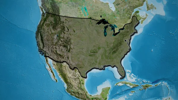 Närbild Usa Gränsområde Belyser Med Mörk Överlagring Satellitkarta Huvudpunkt Skalade — Stockfoto