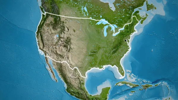 Närbild Förenta Staternas Gränsområde Satellitkarta Huvudpunkt Glow Runt Landet Form — Stockfoto