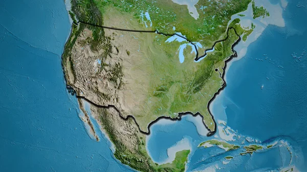 衛星地図上の米国の国境地域の閉鎖 資本ポイント 国の形の縁が隠されている — ストック写真