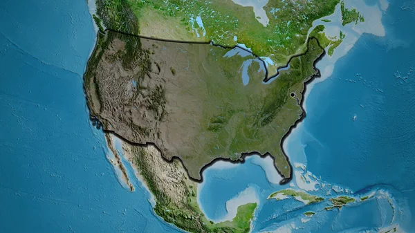 美利坚合众国边境地区的特写镜头 用卫星地图上的黑暗阴影突出显示 资本点 国家形状的斜边 — 图库照片
