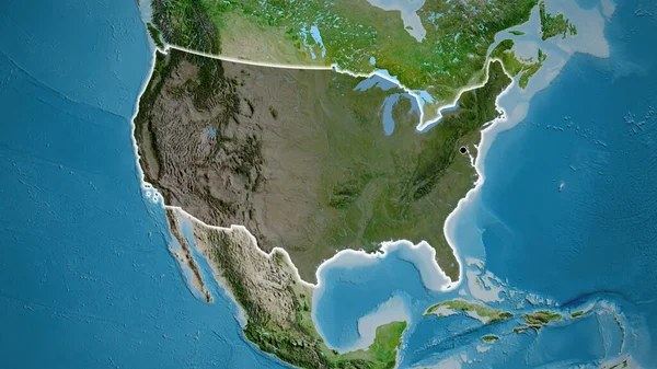 衛星地図上の暗いオーバーレイで強調米国の国境地域のクローズアップ 資本ポイント 全国に光る — ストック写真