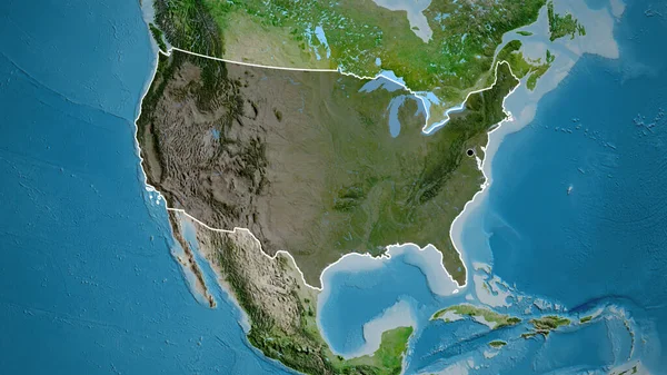 衛星地図上の暗いオーバーレイで強調米国の国境地域のクローズアップ 資本ポイント 全国の概要 — ストック写真