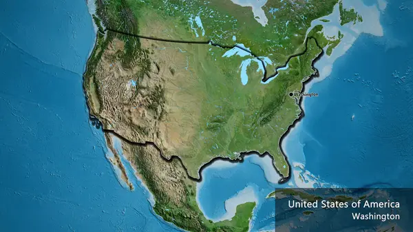 Närbild Förenta Staternas Gränsområde Satellitkarta Huvudpunkt Skalade Kanter Landet Form — Stockfoto