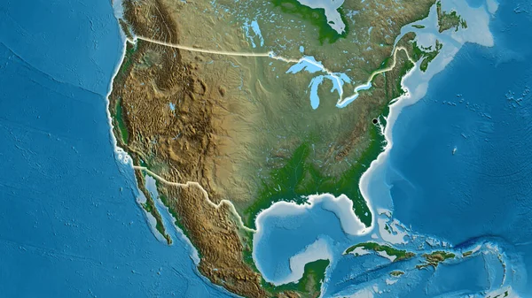 物理的な地図上の米国の国境地域のクローズアップ 資本ポイント 全国に光る — ストック写真