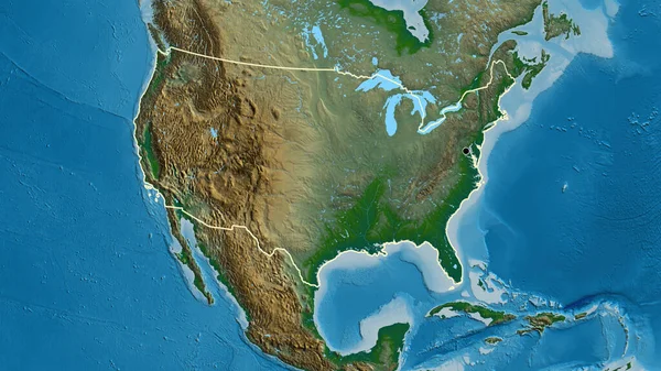 Închiderea Zonei Frontieră Statelor Unite Ale Americii Hartă Fizică Punct — Fotografie, imagine de stoc