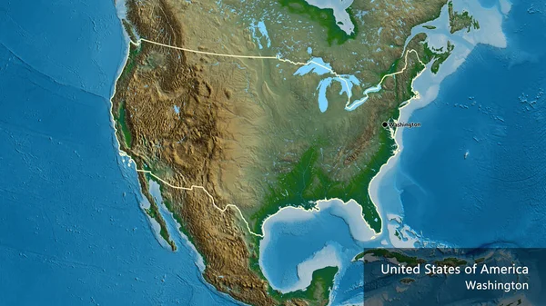 Primer Plano Zona Fronteriza Estados Unidos América Mapa Físico Punto —  Fotos de Stock