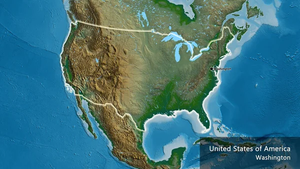 Närbild Förenta Staternas Gränsområde Fysisk Karta Huvudpunkt Glow Runt Landet — Stockfoto