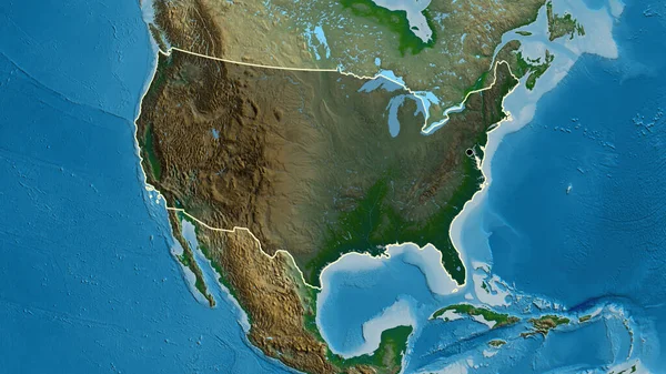 美利坚合众国边境地区的特写镜头 用一张地形图上的黑暗阴影突出显示出来 资本点 国家形貌概述 — 图库照片