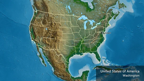 Närbild Förenta Staternas Gränsområde Och Dess Regionala Gränser Fysisk Karta — Stockfoto
