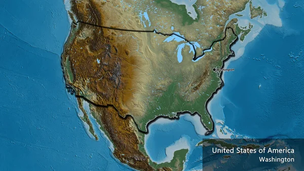 Närbild Amerikas Förenta Staters Gränsområde Hjälpkarta Huvudpunkt Skalade Kanter Landet — Stockfoto