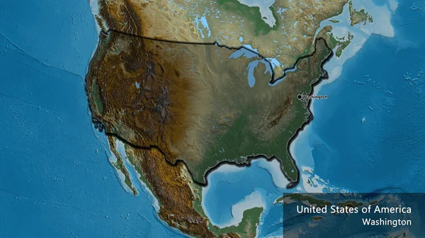 救援地図上の暗いオーバーレイで強調米国の国境地域のクローズアップ 資本ポイント 国の形の縁が隠されています 英名国とその首都 — ストック写真