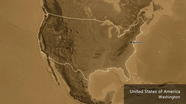 Крупный План Приграничной Зоны Соединенных Штатов Америки Карте Высот Сепии — стоковое фото