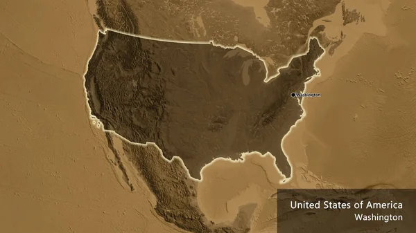 Amerika Birleşik Devletleri Sınır Bölgesinin Yakın Çekimleri Sepia Yükseklik Haritasında — Stok fotoğraf