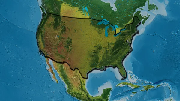 Närbild Usa Gränsområde Belyser Med Mörk Överlagring Topografisk Karta Huvudpunkt — Stockfoto
