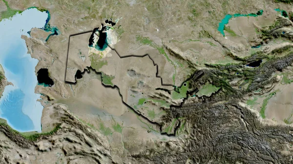 Close Zona Fronteiriça Usbequistão Num Mapa Satélite Ponto Capital Bordas — Fotografia de Stock
