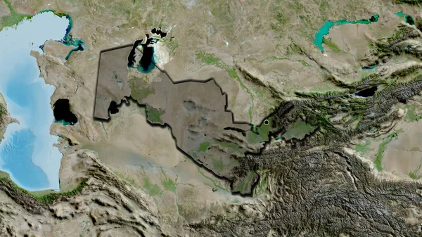 Közelkép Üzbegisztáni Határ Menti Területről Amely Egy Műholdas Térképen Sötét — Stock Fotó