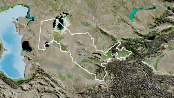 Közelkép Üzbegisztáni Határterületről Egy Műholdas Térképen Remek Pont Fényes Körül — Stock Fotó