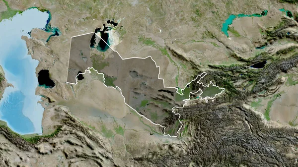 Närbild Uzbekistans Gränsområde Med Mörk Överlagring Satellitkarta Huvudpunkt Skissera Runt — Stockfoto