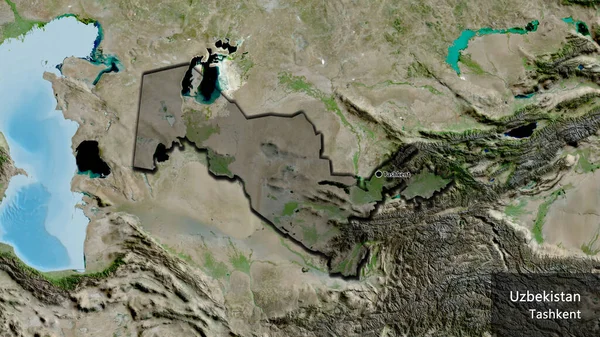 Närbild Uzbekistans Gränsområde Med Mörk Överlagring Satellitkarta Huvudpunkt Skalade Kanter — Stockfoto