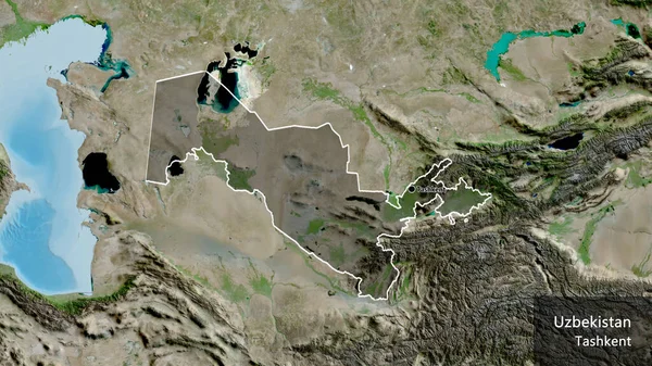 Close Uzbekistan Border Area Highlighting Dark Overlay Satellite Map Capital — Stock Photo, Image
