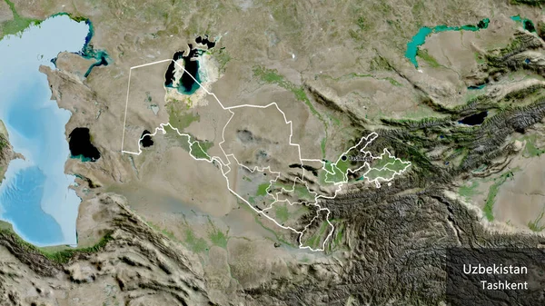 Detailní Záběr Pohraniční Oblasti Uzbekistánu Jeho Regionálních Hranic Satelitní Mapě — Stock fotografie