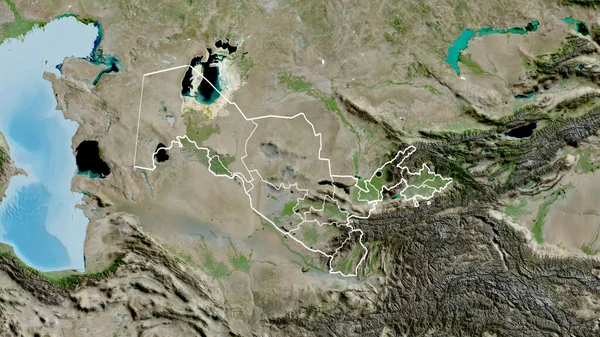 Zbliżenie Strefy Przygranicznej Uzbekistanu Jej Granic Regionalnych Zdjęciu Satelitarnym Yahoo — Zdjęcie stockowe