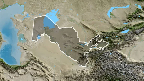 Közelkép Üzbegisztáni Határ Menti Területről Amely Egy Műholdas Térképen Sötét — Stock Fotó